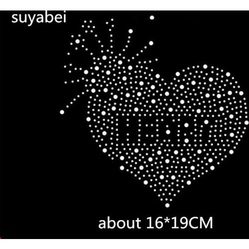 2pc/lot heart iron on applique patches hot fix rhinestone transfer motifs fixing rhinestones strass iron for shirt