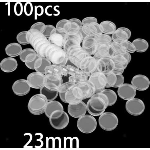 23mm Coin Capsule Case Box Supplies Clear Round Plastic Holders Storage 100pcs
