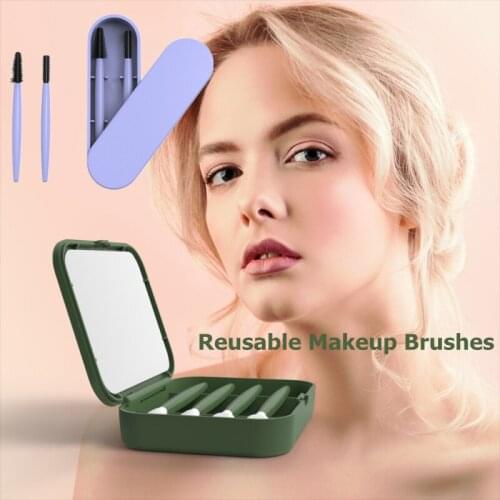 4/2Pcs Reusable Silicone Makeup Brushes Tools Set For Eyelash Eyebrow Eyeshadow Lips Makeup Mascara Applicator Brush With Mirror