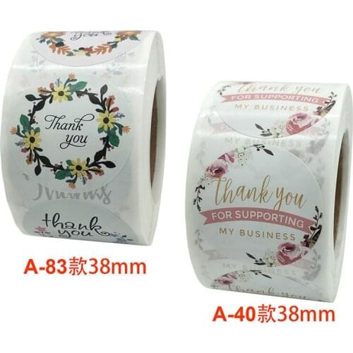 500 Pieces/roll Round Thank You Handicraft Decoration Flower Bread Roll Self-adhesive Sealing Label Sticker Office Stationery