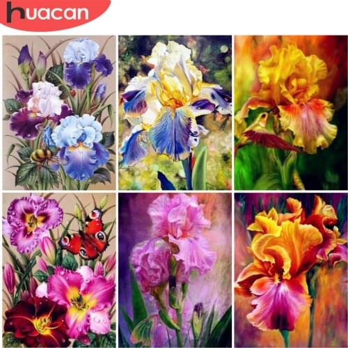 HUACAN Full Square/Round Diamond Painting Iris Flower Embroidery Cross Stitch Rhinestone Mosaic Home Decor Gift