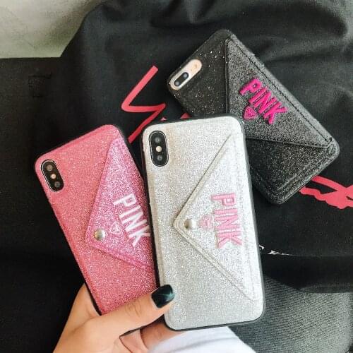 Shiny Glitter Case For iPhone 11 Pro Max XS XR X 8 7 6S 6 Plus Card Slots Girl Women Pink Case For iPhone XS Max 11 Pro XR Cover