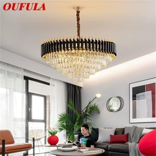 OUFULA Black Chandelier Fixtures Postmodern Luxury Crystal Pendant Lamp Light Home LED for Living Dining Room