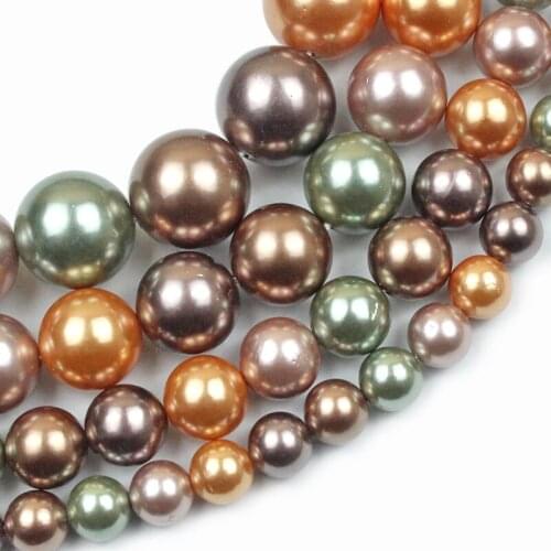 Gold Pink Green Natural Shell Pearl Round Loose Spacer Finding Beads For Jewelry Making Diy Pendant Bracelet 15" 6/8/10/12mm