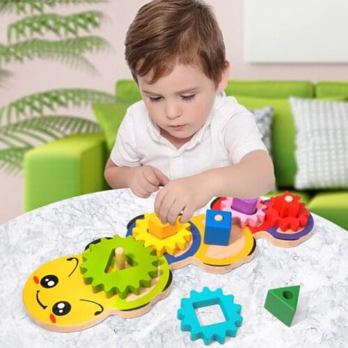 Wooden Animal Gear Montessori Building Block Game Teaches Babies Early Intelligence Assembling Geometric Graphics Cognitive Toys
