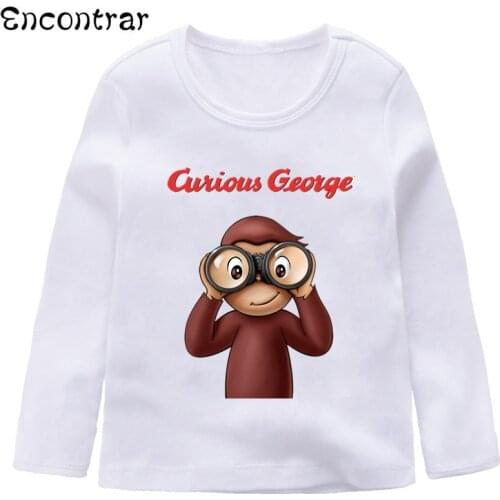 Kids Cartoon Curious George Design T Shirt Boys/Girls Casual Long Sleeve Tops Childrens Funny White T-Shirt,LKP3067