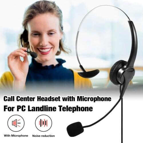Call Center Headset With Microphone Crystal Plug Telephone Operator Voice Headphone For Computer PC Game Volume Control Headset