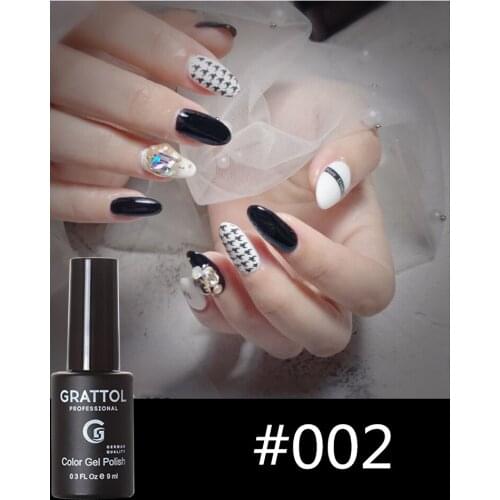 GRATTOL Professional Nail Art Tips Design Manicure 002 Black Color UV LED Soak Off DIY Paint Gel Base Top Coat Gel Nail Polish