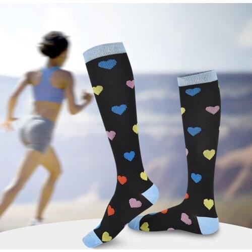 Thigh High Socks Sports Women Love Heart Stockings Elastic Graduated Compression Knee High Socks calcetines mujer гетры женские