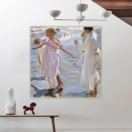 Holover Canvas Oil Painting Joaquin Sorolla"Bath time, Valencia"Naturalism Aesthetic Poster Backdrop Home Interior Decoration