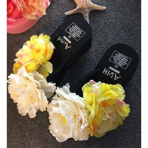 HAHAFLOWER Fashion Bohemian Floral Beading Flower Platform Wedges Beach Slippers Women Summer Flip flop Shoes Sandals