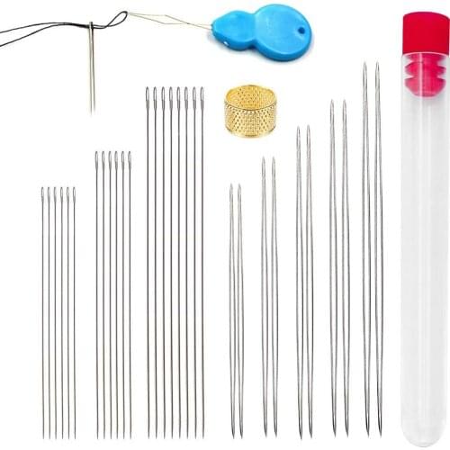 LMDZ 30 Pieces Beading Needles Set 5 Size 10 Pieces Big Eye Needles and 20 Pieces Long Straight Needles with Bottle for Bracelet