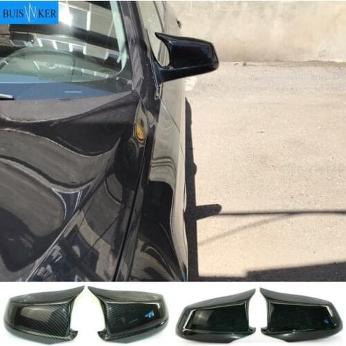 Pair Black/Carbon Fiber Look Rearview Mirror Caps Car Door Wing Mirror Cover Replacement For BMW F10 5-Series 2011-2013 Pre-LCI