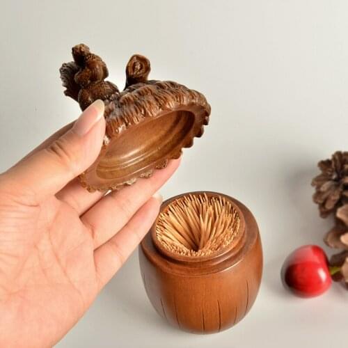 Toothpick box family high-grade toothpick bucket living room toothpick jar lovely portable pure handmade imitation solid wood