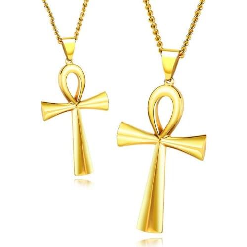 Fashion Ankn Cross Pendant For Men Necklace Egyptian Religious Gold Black Silver Color Stainless Steel Male Jewelry