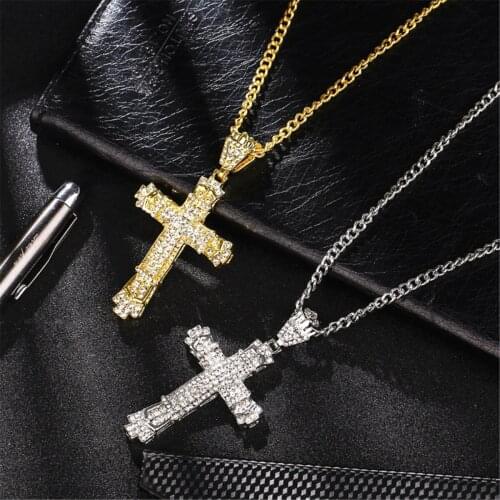 Hip Hop Mens Silver/Gold Plated Cross Pendant Necklace Tennis Chain