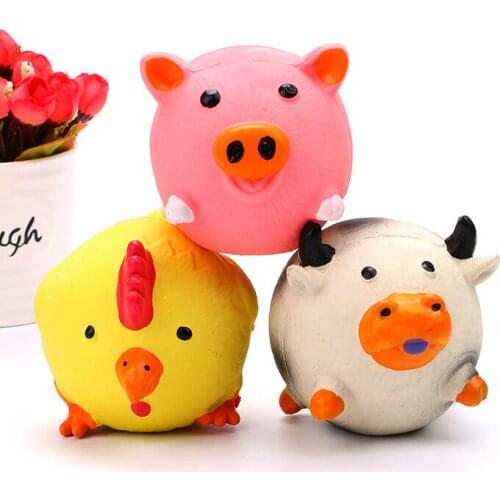 1pcs Cute Pig cow hen Grunting Squeak Latex Pet Chew Toys Funny Nipple Ball for Cat Puppy Baby Dogs Interactive Training