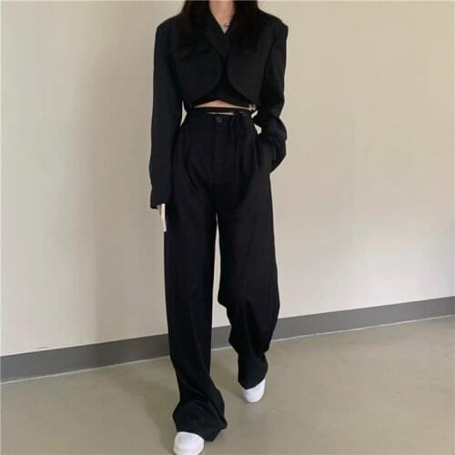 New Chic Women’s Crop Top Sexy Lace-up Blazer Coat&High Waist Long Pants Suits Office Female Streetwear Sportswear Two Piece Set