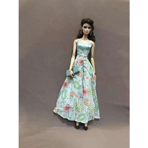 1/6 BJD Doll Clothes for Barbie Doll House Accessories Cotton Blue Floral Princess Dresses Outfits Party Gown Kids Toy Girl Gift