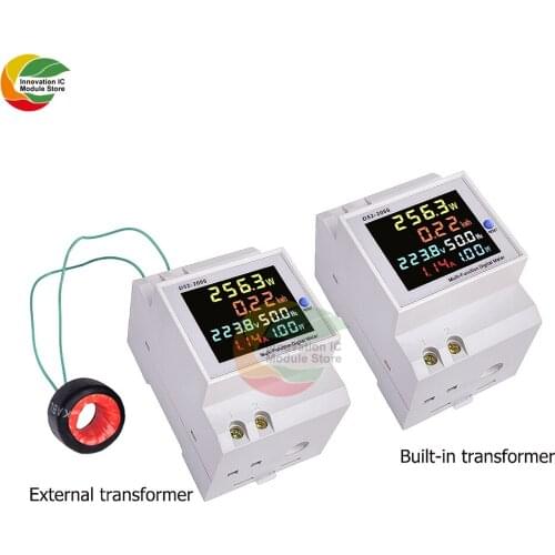 Single-phase intelligent rail type voltage and current power frequency factor counter AC40-300V-450V internal/external CT100A