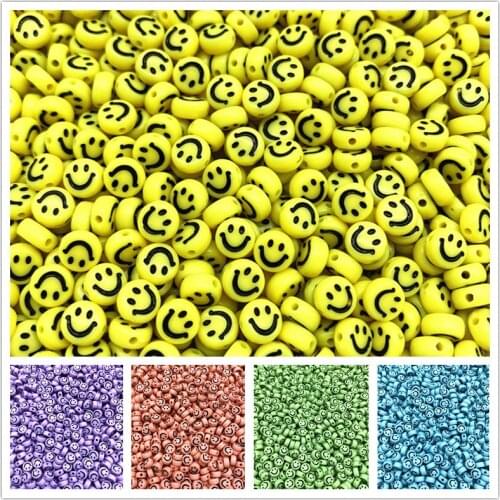 Wholesale 4x7 mm Oval Shape Smile Face Acrylic Beads Spaced Beads For Charms Bracelet Necklace Jewelry Making DIY