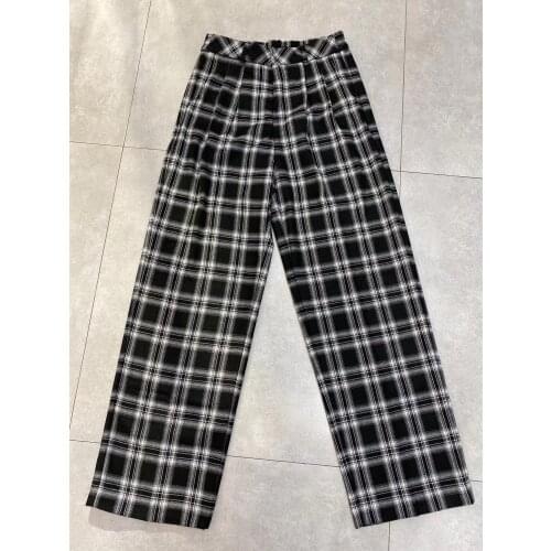 Autumn and winter new high waist back elastic Plaid wide leg pants