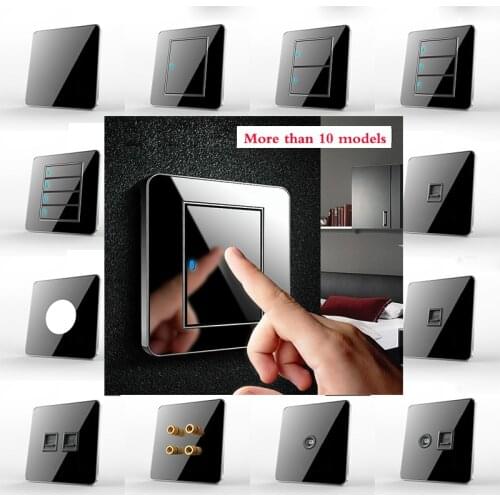 EU Black mirror switch complete Type 86 Household Wall TV Network cable socket LED Light- Point switch USB German UK french