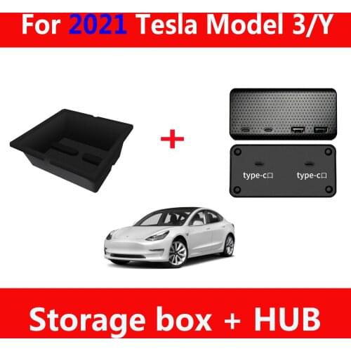 Suitable for 2021 Tesla Model 3 Model Y central armrest box storage box storage box and HUB type-c to USB Tesla 2021 accessories
