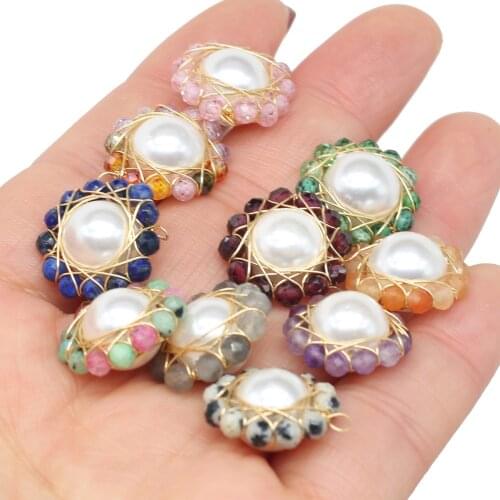 Natural Pearl Pendant Faceted Garnet Amethysts Crystal Beads for Jewelry Making Earring Pendant Accessories 16x18mm