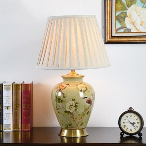 Simple Modern High-end American Copper Living Room Sofa Side Lamp Nordic Bedroom Bedside Lamp Ceramic Vase Table Lamps