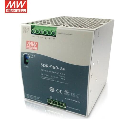 SDR-960-24 MEAN WELL 960W 24V DIN Rail Switching Power Supply 24VDC 40A Din rail with parallel function PFC