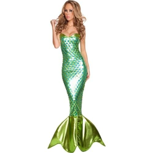 Sexy Women Mermaid Halloween Cosplay Costume Adult Women Flash Color Sea-maid Tail Dress Beach Swimsuit Game Uniforms