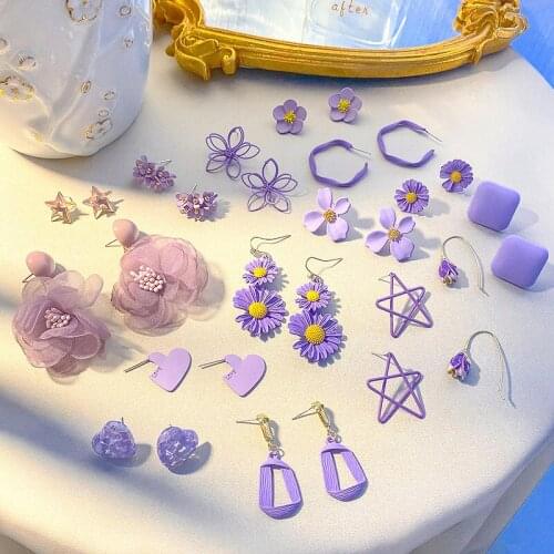 Purple Flower Earrings for Women Fashion Dangle Earrings 2021 New Trendy Drop Earrings Female Cute Butterfly Earring Accessories