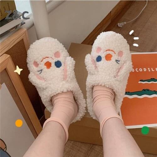 Cute Cartoon Womens Slippers Female Winter Korean Fashion Student GirlS Heart Indoor Anti-Slip Plush fur Shoes 2020 Sandals