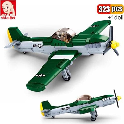 Sluban 323Pcs WW2 US Military P-51D Mustang Fighter Model Building Blocks Air Force Airplane Soldier Figures Bricks Toys Gifts