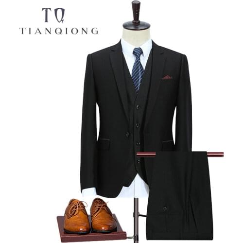 TIAN QIONG Solid Black Suit Men Slim Fit Leisure Costume Homme Mariage Terno Masculino Business Formal Wedding Dress Suits