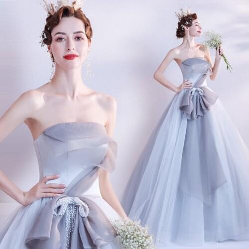 Evening Dress Robe De Soiree 2019 High Quality Grey Tulle With Applique Evening Dresses Real Photo