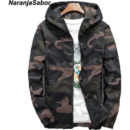 NaranjaSabor Spring Autumn Mens Hooded Jackets Camouflage Military Coats Casual Zipper Male Windbreaker Men Brand Clothing N438