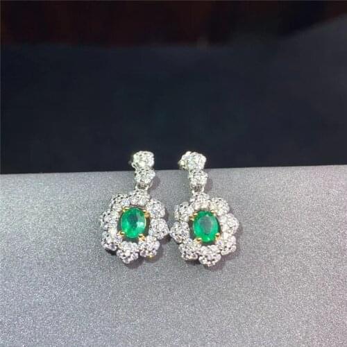 Fashion natural green emerald drop earrings Natural gemstone earrings Classic round 925 silver female party Ear line jewelry