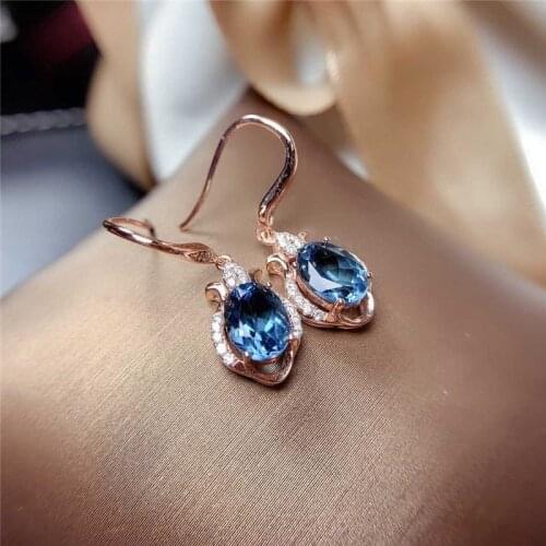 Blue Crystal Zircon Dangle Earrings Cute Oval Small Stone Drop Earrings Dainty Rose Gold Silver Color Wedding Earrings For Women
