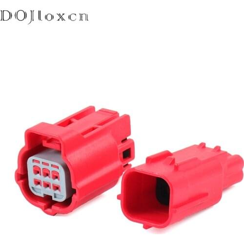1/5/10/20/50/Sets 6 Pin Auto Waterproof Male Female Connector 0.6 MM Red Wiring Socket Plug For OBD Diagnostic With Terminal