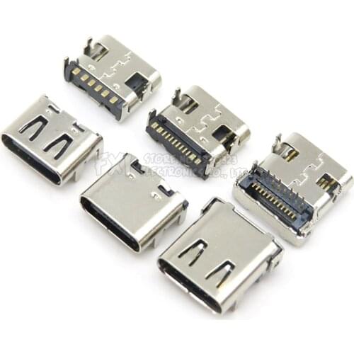 10PCS TYPE-C USB SMD Female Socket 6/16/24P 6/16/24PIN HD transmission interface for Smartphones end Charging Plug Module