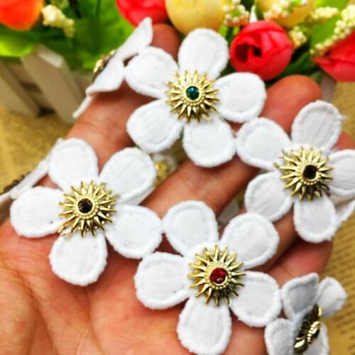 1Yd Soluble Rhinestones India Flower Floral Embroidered Lace Trim Applique Fabric Lace Ribbon Sewing Craft Costume Decoration