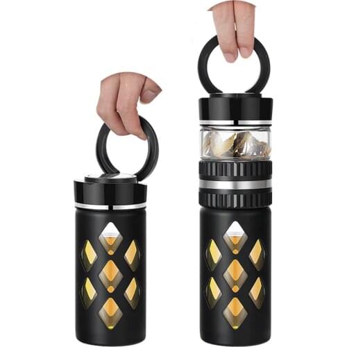 450ml Portable Glass Bottle with Stainless Steel Tea Infuser Water Bottle with Lid Filter anti-fall glass Water Bottle