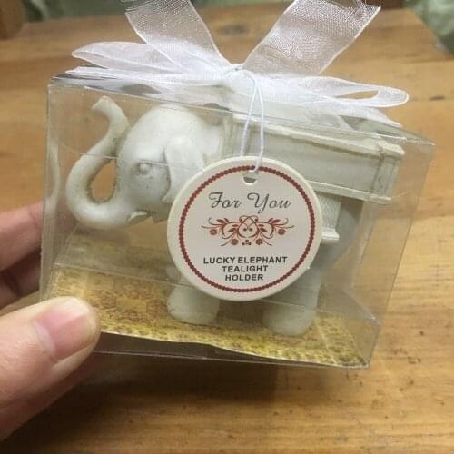 50pcs lot Wedding return gifts Birthday favors Anniversary party giveaway ivory lucky elephant candle holder