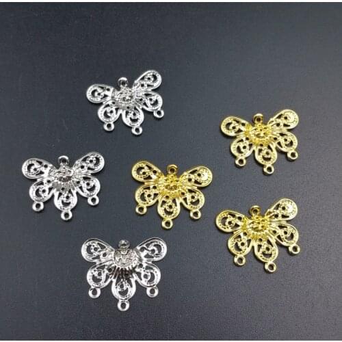 50 pieces/lot18x22mm metal Filigree butterfly Wrap Connector Jewelry DIY Components Ear accessories