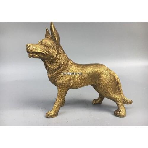 8.5'' Classica Brass carved auspicious animal lifelike wolf dog statue