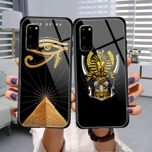 Artistic Egypt Nefertiti Anubis Ankh Pharaoh Case Glass For Samsung S7 S8 S9 S10E S20 21 30 Plus ultra Note 8 9 10 Plus A7 2018