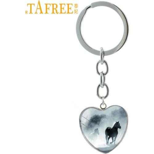 TAFREE Horse in Fog Heart Pendant key chain ring Love Horse Jewelry cool animals Horses keychain men women fashion keyring HP417