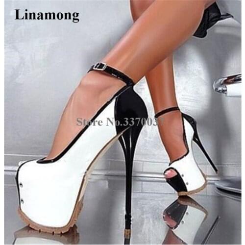 Brand Fashion Women Peep Toe High Platform Thin Heel Pumps Sexy Ankle Strap Super High Heels Club Evening Dress Shoes